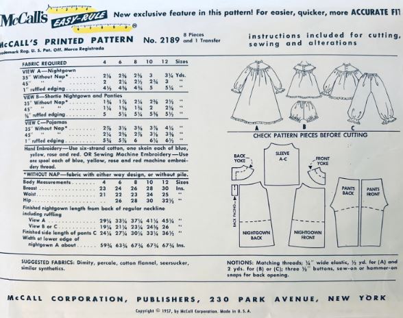 Girls Kids Ruffled Two Piece Pajamas Summer Pajama Set Long Winter PJs Nightgown Sleepwear Vintage Sewing Pattern Wounded Bird McCalls 2189 Size 8