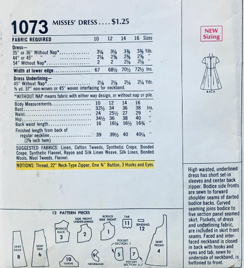 60s Shift Stewardess Dress w/ Pockets Designer Mollie Parnis Vintage Sewing Pattern McCalls 1073 B34