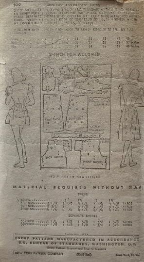 40s Juniors Dress High Waist Shorts Puff Sleeve Blouse w/ Tiered Overskirt Juniors Petite Vintage Sewing Pattern New York 109 B29 XXS