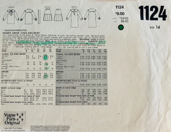 80s Loose Dress Tunic Top w/ Pussy Bow Pleated Skirt Guy Laroche Designer Vintage Sewing Pattern Vogue Paris Original 1124 B34