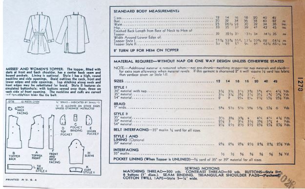 40s Topper Jacket Button Front Coat Petite Vintage Wounded Bird Sewing Pattern Simplicity 1278 B32