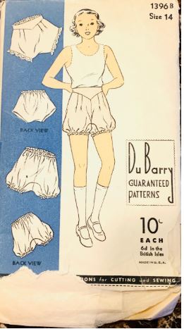 30s Girls Tap Pants Bloomers Underwear Lingerie Vintage Sewing Pattern Dubarry 1396B W27