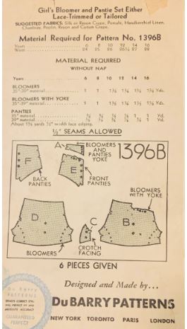 30s Girls Tap Pants Bloomers Underwear Lingerie Vintage Sewing Pattern Dubarry 1396B W27