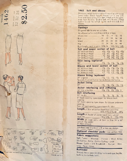 60s Womens Suit Pattern Cropped Jacket Fitted Skirt Designer Guy Laroche Petite Sewing Pattern Vogue Paris Original 1462 B32