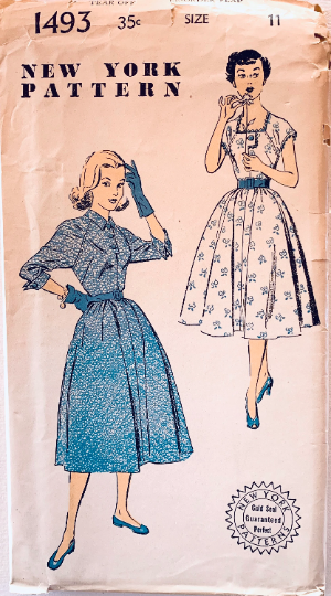 50s Juniors Shirtwaist Dress w Raglan Sleeves Neckline Options Fit N Flare Petite Dresses Vintage Sewing Pattern New York 1493 B29
