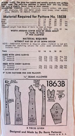 30s Slit Neckline Day Dress w/ Princess Seams Puff Sleeves w/ Length Option Panelled Skirt Vintage Sewing Pattern Dubarry 1863 B34