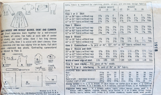 50s Pintuck Blouse Top & Cummerbund Skirt Petite Vintage Sewing Pattern Simplicity 1918 B31