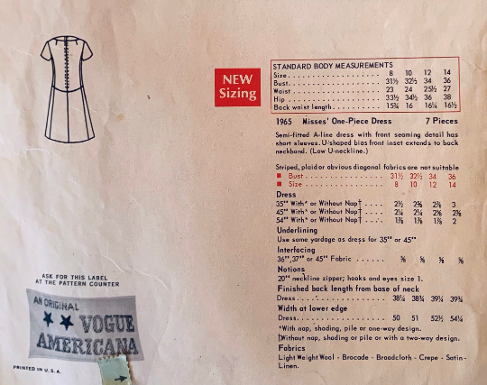 60s Shift Dress w/ Shark Bite Neckline A Line Dresses American Designer Chuck Howard Short Sleeve Vintage Sewing Pattern Vogue 1965 B34