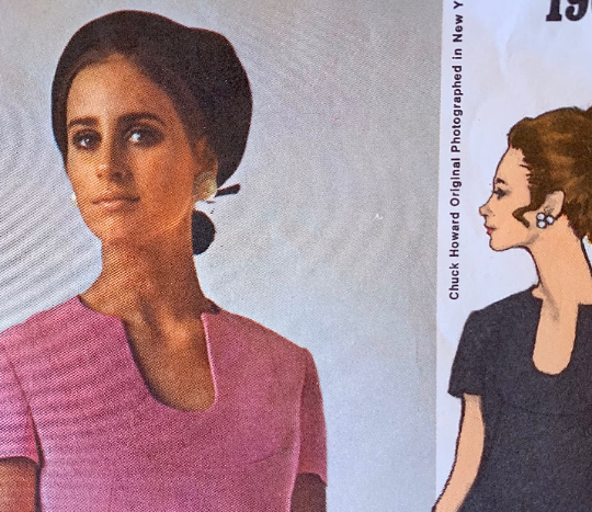 60s Shift Dress w/ Shark Bite Neckline A Line Dresses American Designer Chuck Howard Short Sleeve Vintage Sewing Pattern Vogue 1965 B34