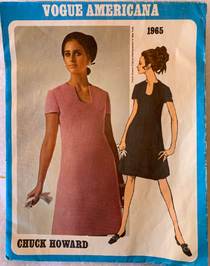 60s Shift Dress w/ Shark Bite Neckline A Line Dresses American Designer Chuck Howard Short Sleeve Vintage Sewing Pattern Vogue 1965 B34