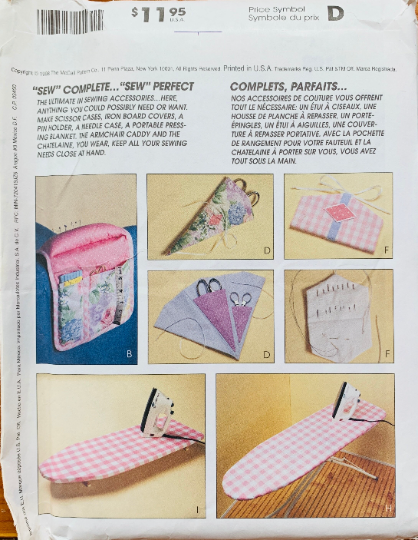 Sewing Organizer Pincushion Ironing Board Cover Scissors Case Accessories Sewing Pattern McCalls 2013