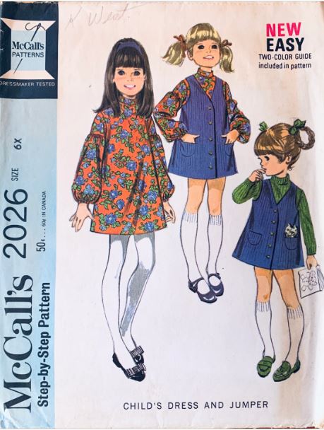 Girls V Neck Jumper Dress School A Line Dresse w/ Pocket EASY Vintage Sewing Pattern McCall's 2026 Size 6X