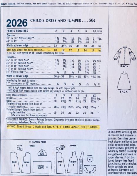 Girls V Neck Jumper Dress School A Line Dresse w/ Pocket EASY Vintage Sewing Pattern McCall's 2026 Size 6X