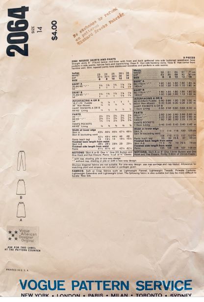 80s Womens Straight Skirt Straight Leg Dress Pants Calvin Klein Designer Vintage Sewing Pattern Vogue 2064 W28