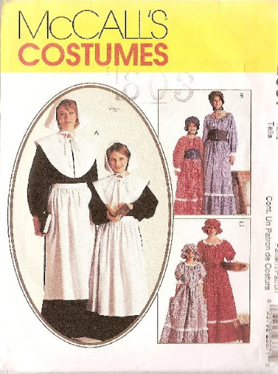 Girls Pioneer Costume Maxi Dress Cottage Core Dresses Frontier Settler Prairie Puritan Costumes Sewing Pattern McCalls 2337 Size 7