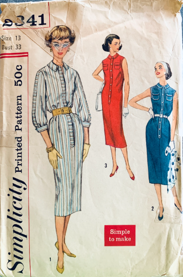 50s Sleeveless Straight Sheath Straight Dress w/ Pockets EASY Vintage Sewing Pattern Simplicity 2341 B33