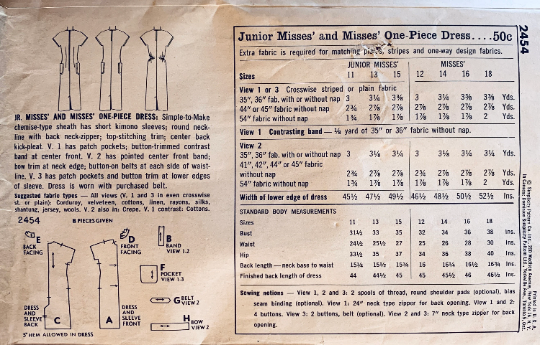 60s Sheath Dress w/ Pockets Short Sleeves Summer Dresses EASY Vintage Sewing Pattern Simplicity 2454 B34