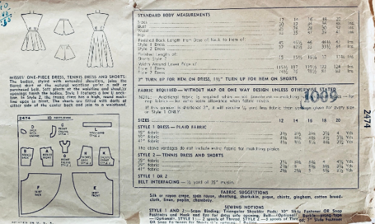 40s Tennis Shorts & Top Sun Dress w/ Full Skirt Cap Sleeves Slit Neckline Petite Vintage Sewing Pattern Simplicity 2474 B32