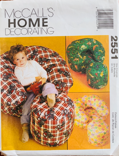 Kids Furniture Stuffed Oversize Chair & Ottoman Home Decor Sewing Pattern McCalls 2551