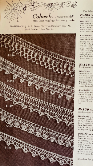 40s Handkerchief Edgings Book 256 ORIGINAL Crochet Pattern Magazine Tatting Hairpin Lace Trims Flowers Butterfly Cobweb