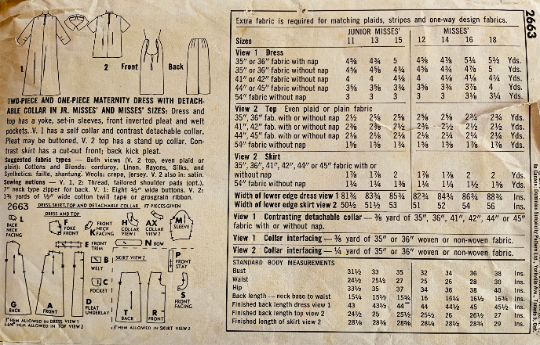 50s Maternity Coat Dress Skirt & Top Peter Pan Collar Blouse Vintage Sewing Pattern Simplicity 2663 B32