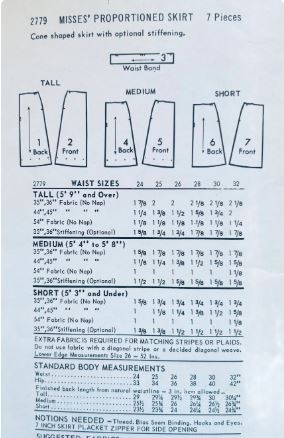 60s Basic A Line Proportioned Skirt Easy Vintage Sewing Pattern Butterick 2779 W30