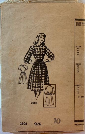 1940s Asymmetrical Bodice Dress Fit N Flare New Look w/ Sleeve Variations & Cuffs Juniors Petite Vintage Sewing Pattern Mail Order 2908 B28