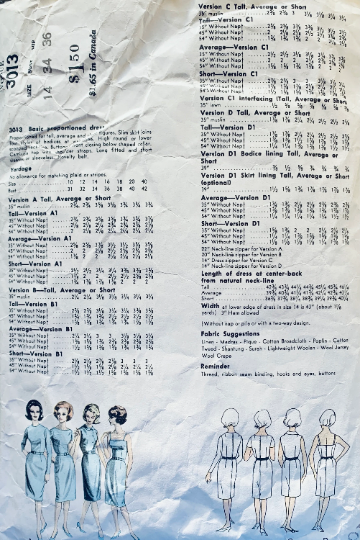 60s Basic Proportioned Fitted Sheath Wiggle Cocktail Dress Vintage Sewing Pattern Vogue 3013 B34