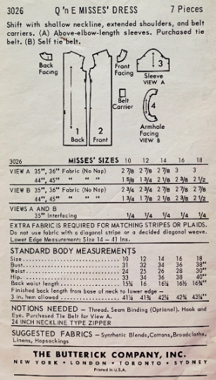 60s EASY Blouson Sleeveless or Short Sleeve Dress Vintage Sewing Pattern Butterick 3026 B36