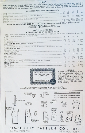 Toddler Boys Cuffed Pants Jacket Overalls Playsuit Romper Sun Suit Vintage Sewing Pattern Simplicity 3062 Size 2