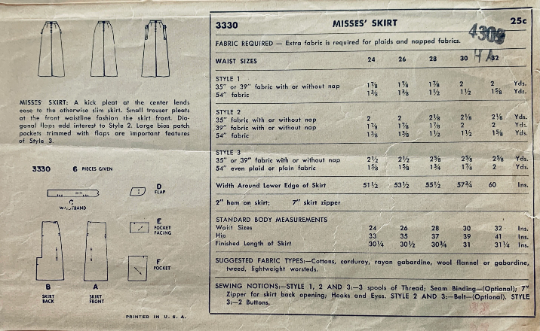 50s Midi Skirt with Ginormous Pockets Petite Vintage Sewing Pattern Simplicity 3330 W24