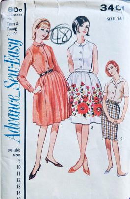 60s Button Front Blouse & Skirt in 2 Styles Fitted or Full Sleeveless Top Vintage Sewing Pattern Advance 3401 B36
