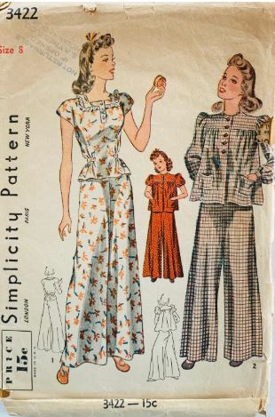 Girls Pajamas Set 2 Piece Pajama Pattern Two Piece Sleepwear PJs Vintage Sewing Pattern Simplicity 3422 Size 8