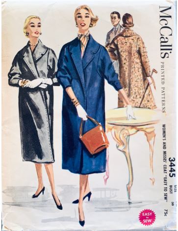 50s Long Winter Coat Jacket Wrap Clutch Coats Outerwear Easy Vintage Petite Sewing Pattern McCalls 3445 B30