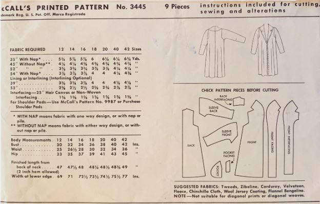 50s Long Winter Coat Jacket Wrap Clutch Coats Outerwear Easy Vintage Petite Sewing Pattern McCalls 3445 B30