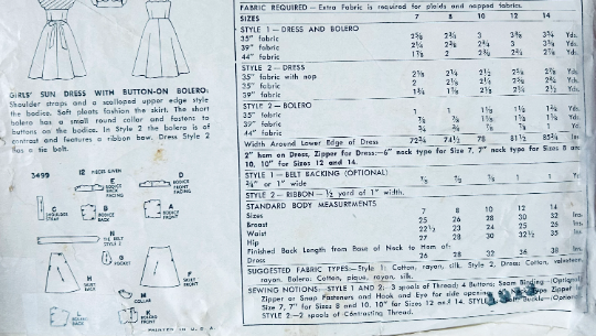 Girls Scalloped Sundress w/ Matching Bolero Jacket Sun Dress Sewing Pattern Simplicity 3499 Size 7