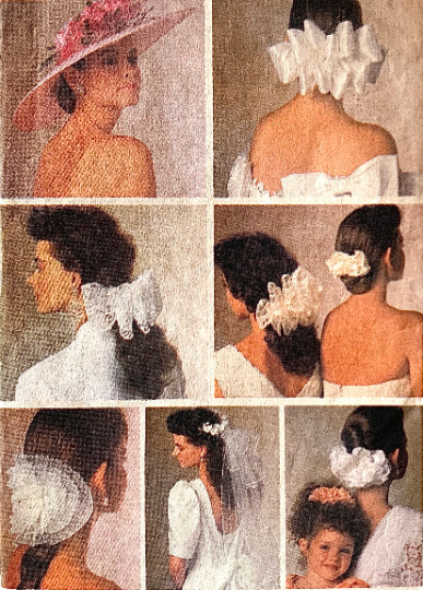 80s Bridal Headpieces Hair Bow Juliet Cap Embellished Wedding Hat Vintage Sewing Pattern Butterick 3573