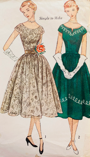 50s Fit N Flare Bateau Neckline Summer Short Sleeve Dress Petite Pattern Simplicity 3580 B32