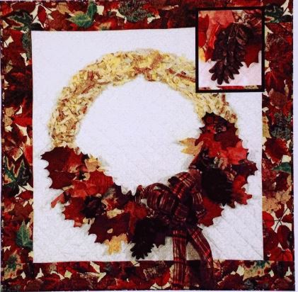 3D Fall Straw Wreath w/ Pinecones Autumn Theme Quilted Wall Hanging Quilting Pattern