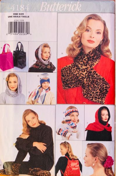 80s Accessories Hat Scarf Backpack Mittens Tote Bag Vintage Sewing Pattern Butterick 4184