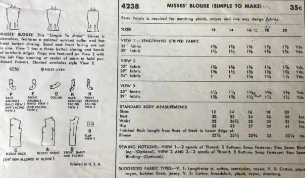 50s Classic Button Front Womens Shirt Square Collar Sleeveless Summer Blouse Simplicity 4238 B36