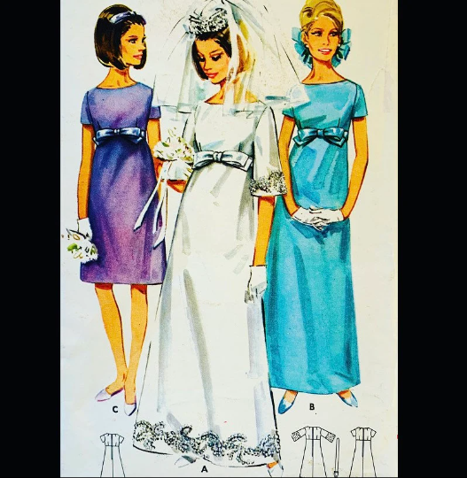60s Empire Waist Wedding Dress Bridesmaid Gown Cocktail Modest Petite Vintage Sewing Pattern Butterick 4377 B32