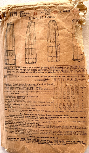 1900s 1910s Edwardian Tiered Maxi Skirt Antique Sewing Pattern Butterick 4729 W26