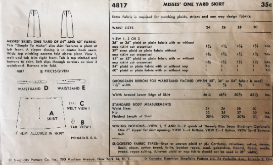 50s Asymmetrical Midi Skirt Vintage Modest Easy Sewing Pattern Simplicity 4817 W26