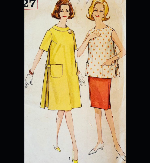 60s Sleeveless Maternity Top Tunic Dress & Skirt Petite Vintage Sewing Pattern Simplicity 4827 B32