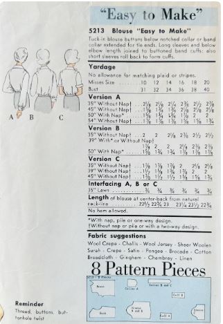 60s Pretty Blouses Easy Dressy Tops Pussy Bow Blouse w/ Short or Long Sleeves Vintage Sewing Pattern Vogue 5213 B34