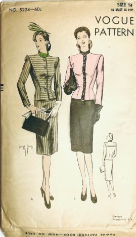 40s Tailored Princess Seam Fitted Womens Suit Slim Skirt & Jacket Petite Vintage Sewing Pattern Vogue 5224 B32