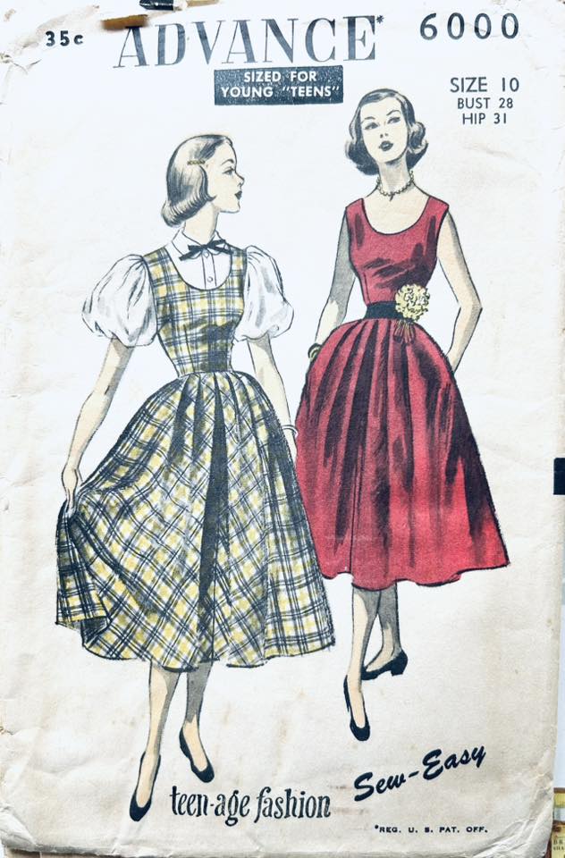 40s Sleeveless Jumper Dress w/ Scoop Neckline & Puff Sleeve Blouse Fit N Flare Dresses Juniors Advance 6000 B28
