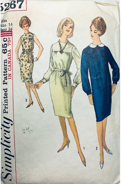 60s Womens Straight Sheath Dress Sleeveless w/ Sleeve Variations & Removable Collar Modest Vintage Wounded Bird Sewing Pattern Simplicity 5267 34