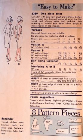 60s Asymmetrical Sheath Dress Blouson Button Accent EASY Vintage Vogue Sewing Pattern 5350 B34